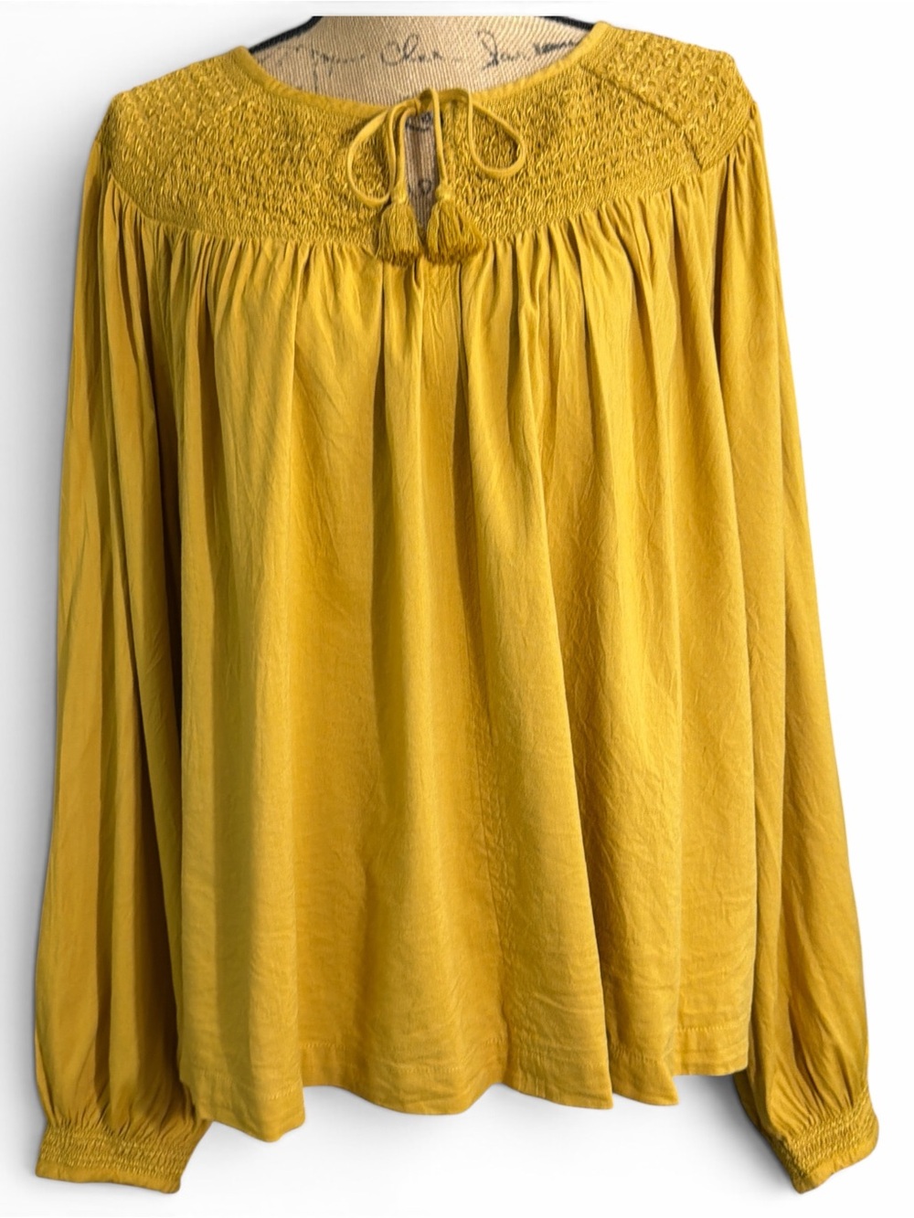 Old Navy Mustard Yellow Boho Peasant Top with Smocked Yoke EC. Size XXL TALL